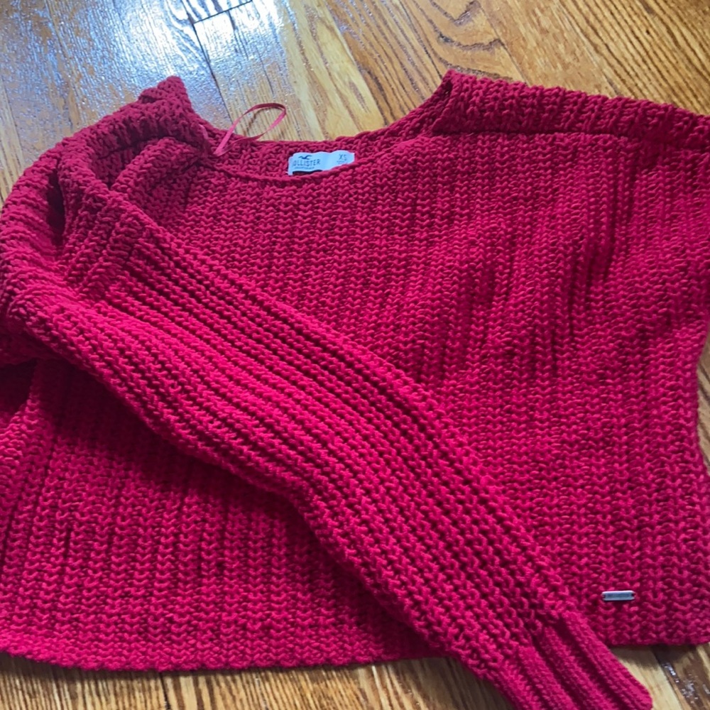 red chenille cropped sweater